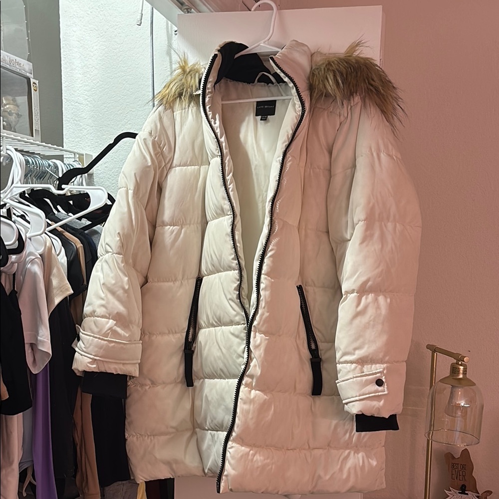 Michael Kors White Puffer Coat with Faux Fur Hood